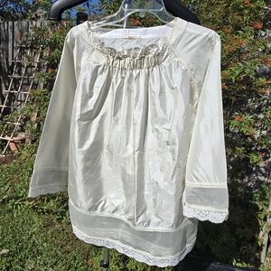 PERO Silk Blouse Off White Lace M